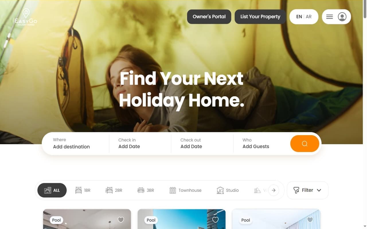 EasyGo Holiday Homes home page