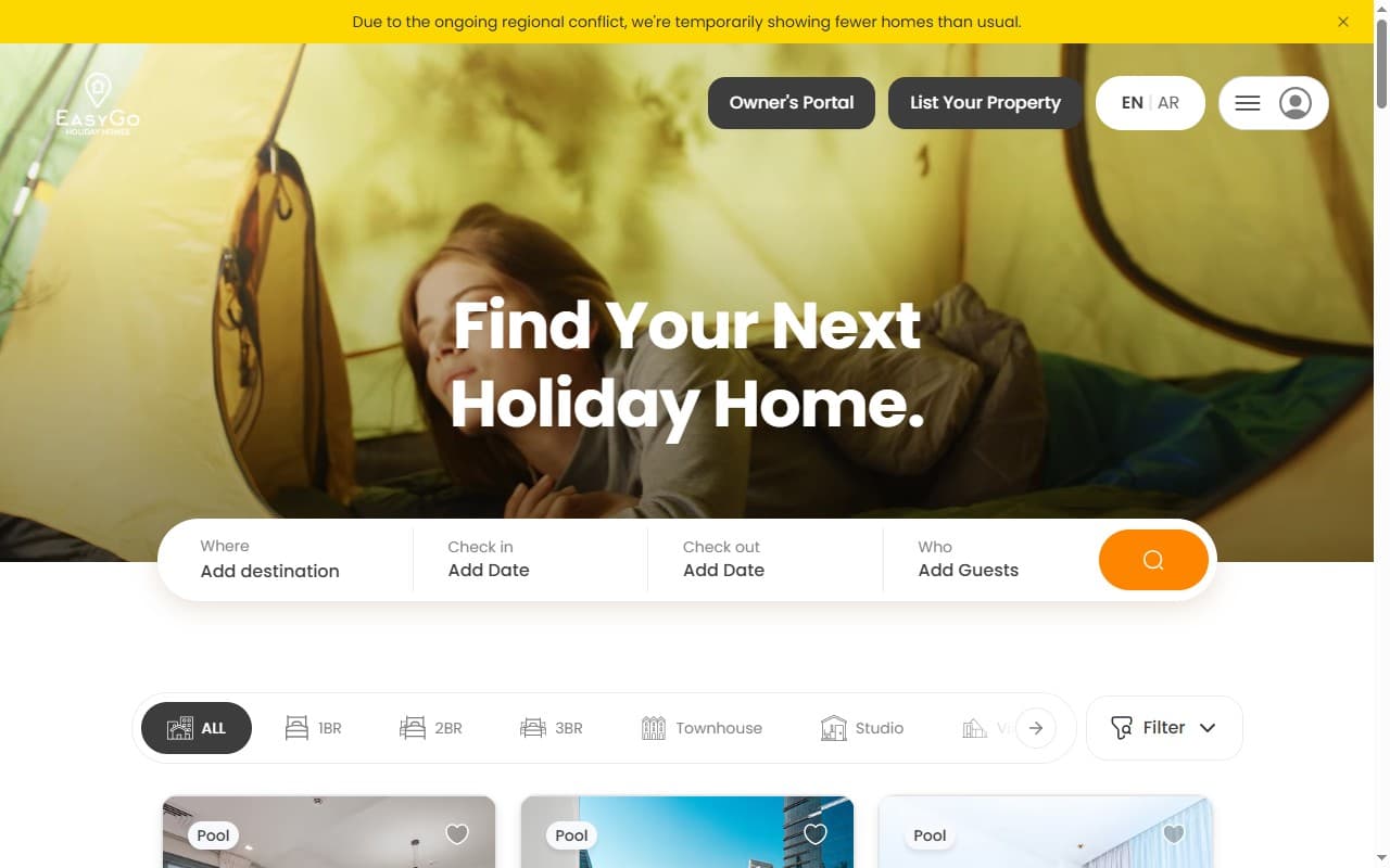 EasyGo Holiday Homes home page