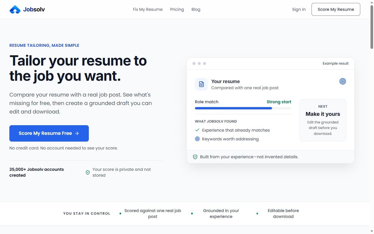 JobSolv home page